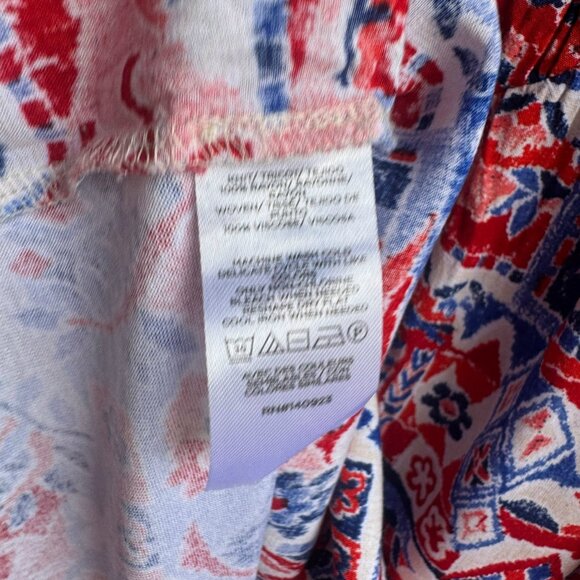 Loft Short Sleeve V-Neck Abstract/Floral 100% Rayon Blouse Women's Size XXL - Picture 4 of 7